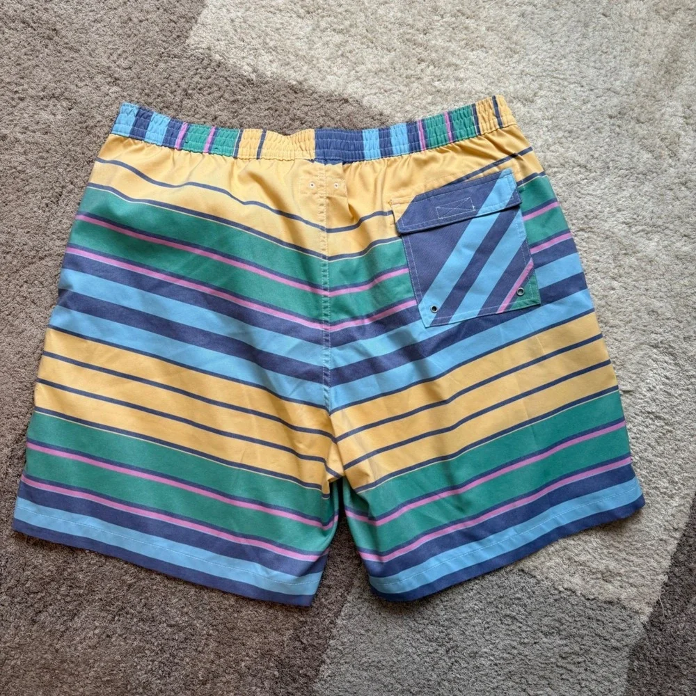 Brooks‎ Brothers 346 Mens XL Swim Trunks Striped Board Shorts Yellow Blue Green